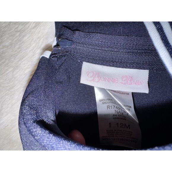 Bonnie Baby Girls Navy Sailor Dress 12M Bow Striped Nautical Holiday Outfit - Picture 3 of 4